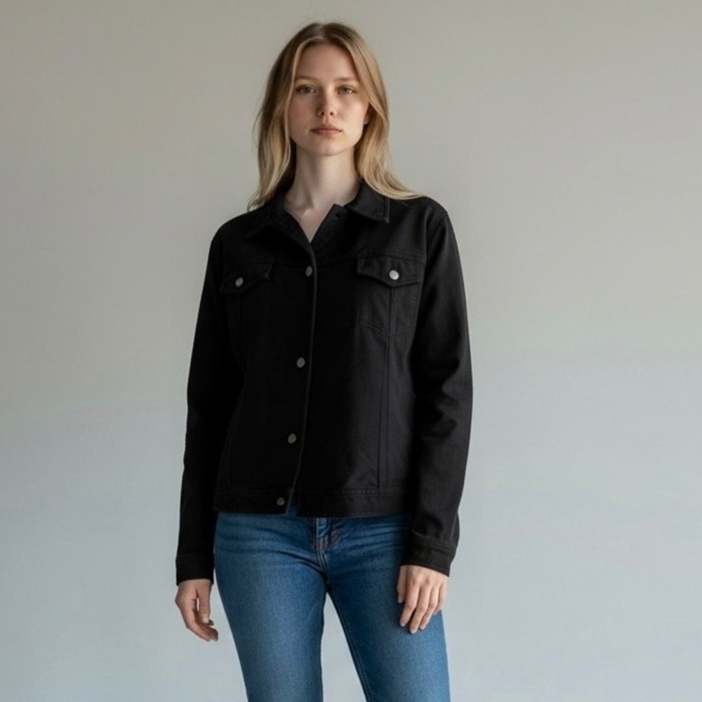 Equestrian Designs Santa Barbara Black Denim Trucker Jacket Button Up Pockets